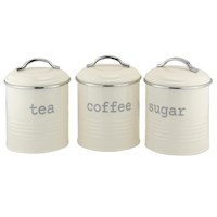 Apollo Set of 3 Round Canisters, Cream and Chrome