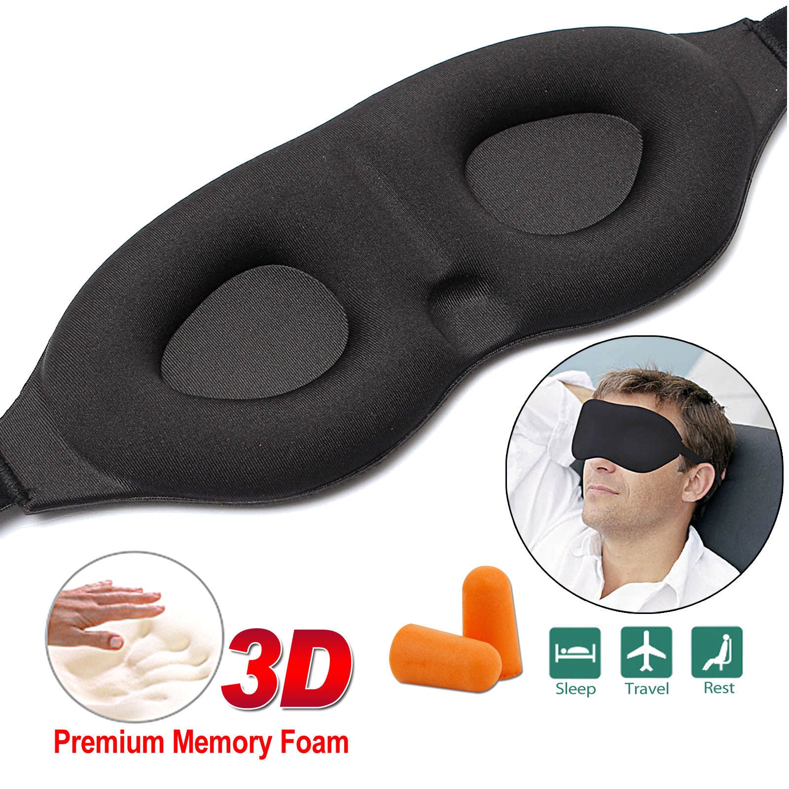 3D Travel Sleep Eye Mask soft Memory Foam Padded Shade Cover Sleeping