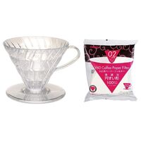 HARIO V60 - 02 COFFEE DRIPPER WITH 100 FILTER PAPERS INCLUDES A FREE MEASURING SPOON