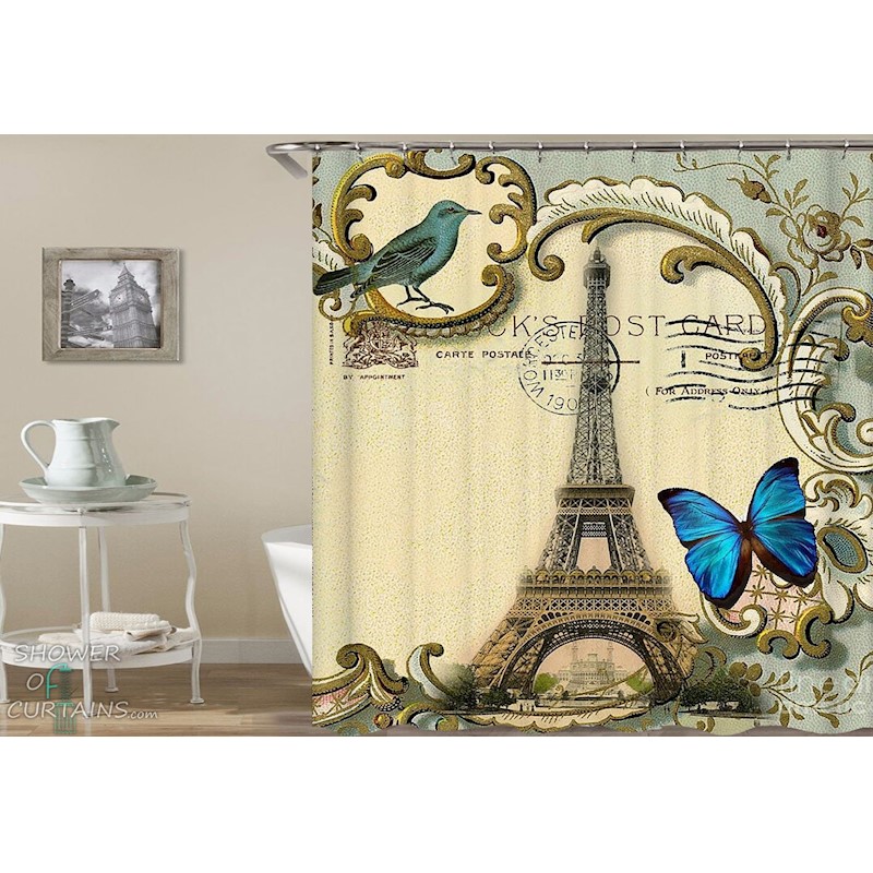 Eiffel Tower Postcard Shower Curtain Buy Shower Curtains 785613