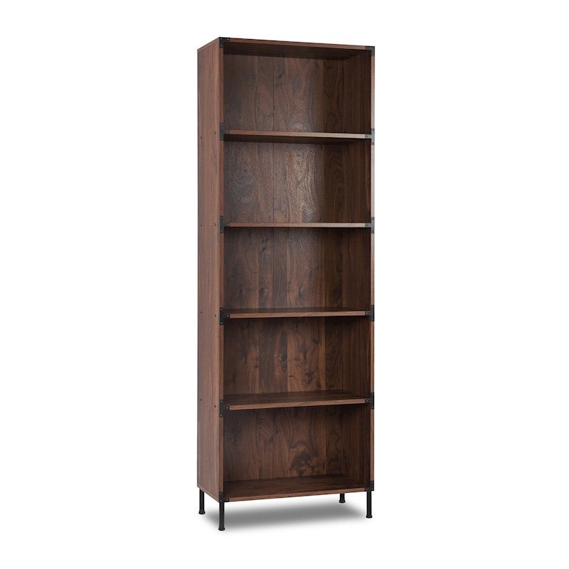Henry Industrial Style Small 5 Fixed Shelves Bookcase In Walnut