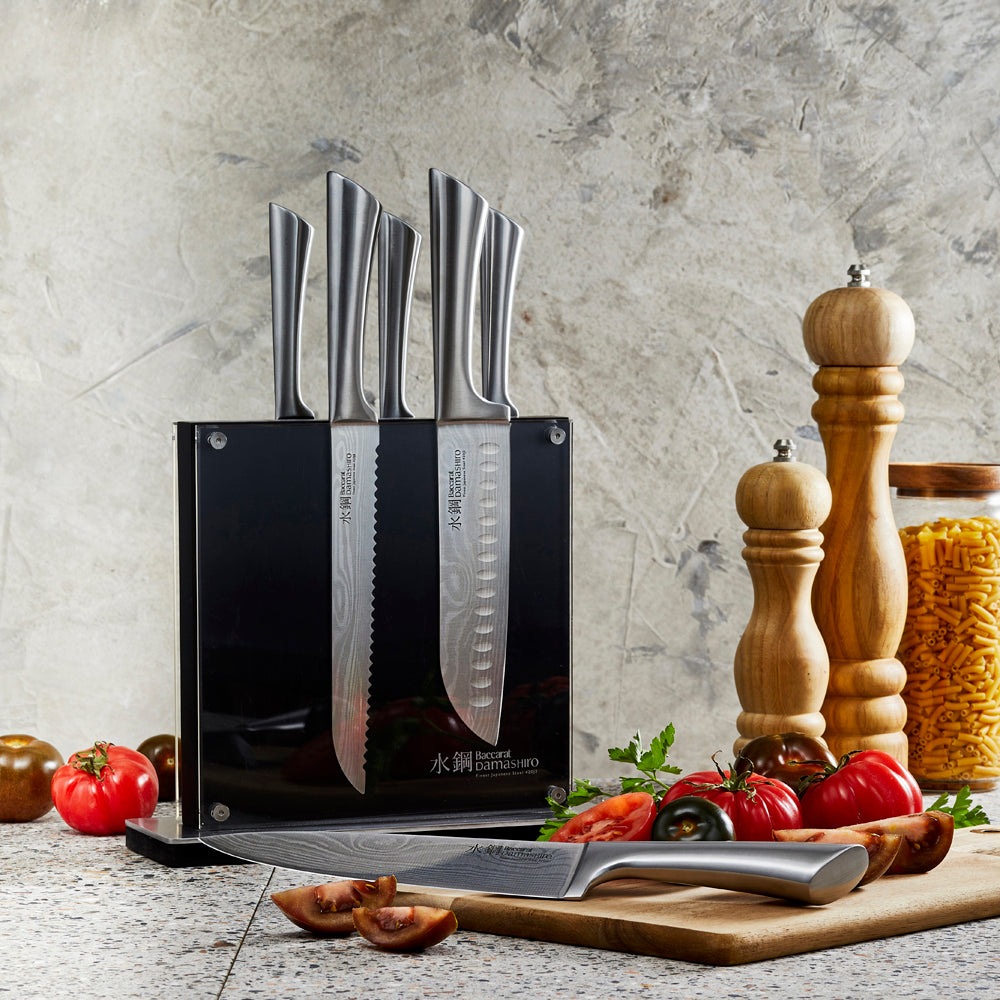 Baccarat Damashiro Kin 7 Piece Knife Block Set Modern Japanese Steel