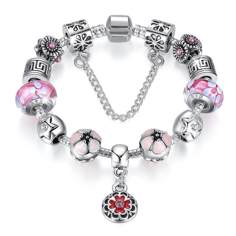 Pandora Inspired Full Set Beaded Charm Bracelet - Pink | Buy Bracelets ...