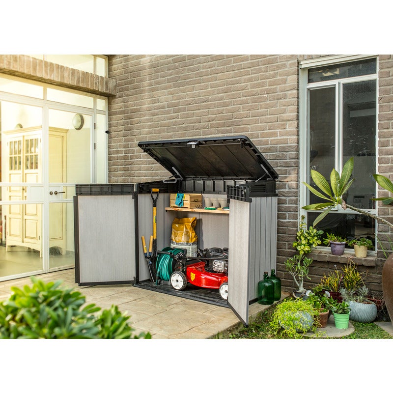 keter elite store outdoor storage/wheelie bin shed deco