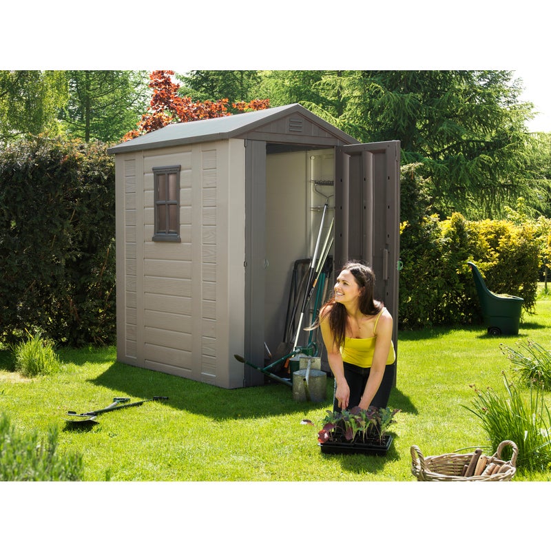 keter factor 4x6 outdoor storage/garden shed taupe/beige