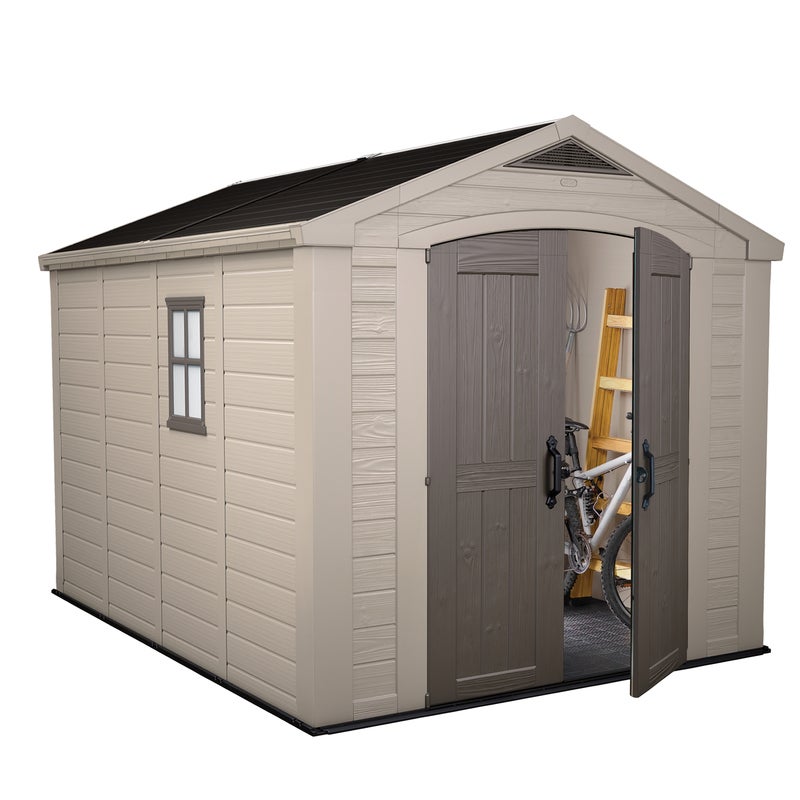 KETER Factor 8x11 Large Outdoor Storage/Garden Shed (Taupe 