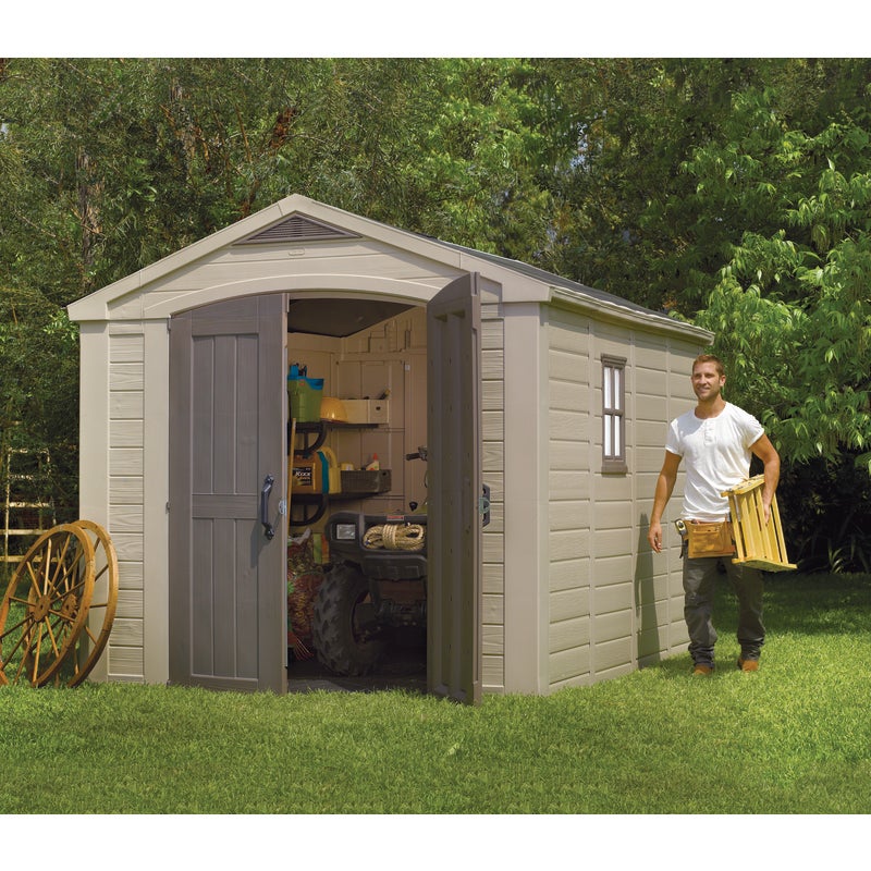KETER Factor 8x11 Large Outdoor Storage/Garden Shed (Taupe 