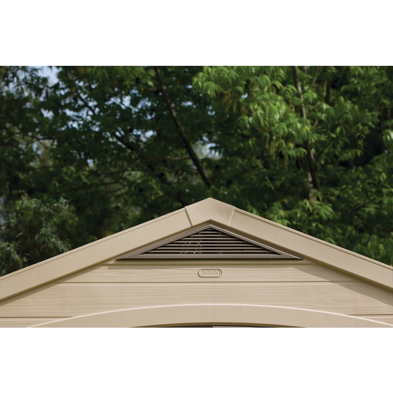 keter factor 8x11 large outdoor storage/garden shed taupe