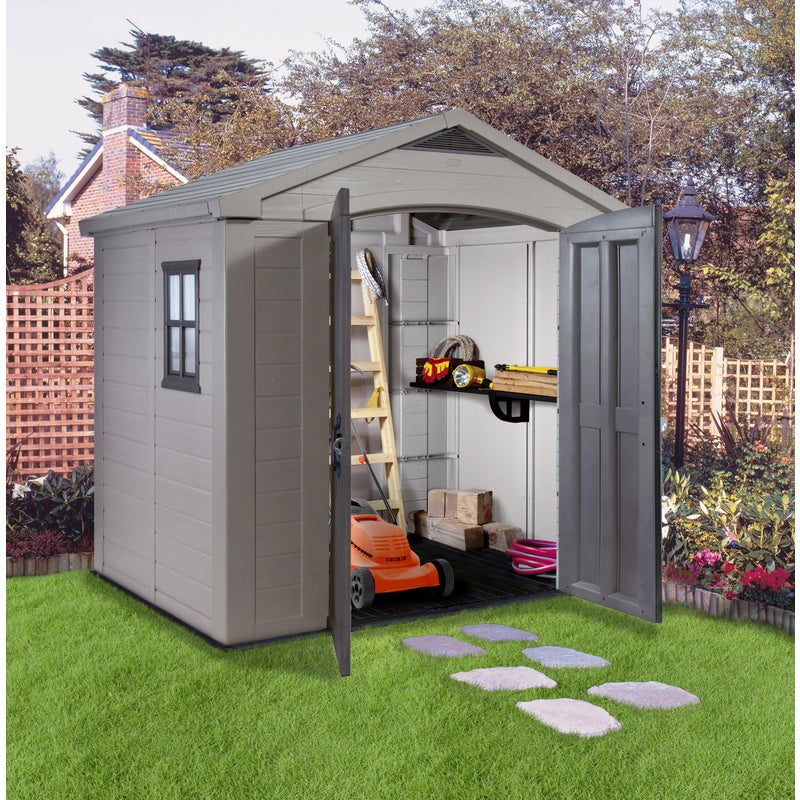 KETER Factor 8x6 Large Outdoor Storage/Garden Shed (Taupe ...