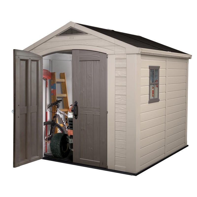 KETER Factor 8x8 Large Outdoor Storage/Garden Shed (Taupe 