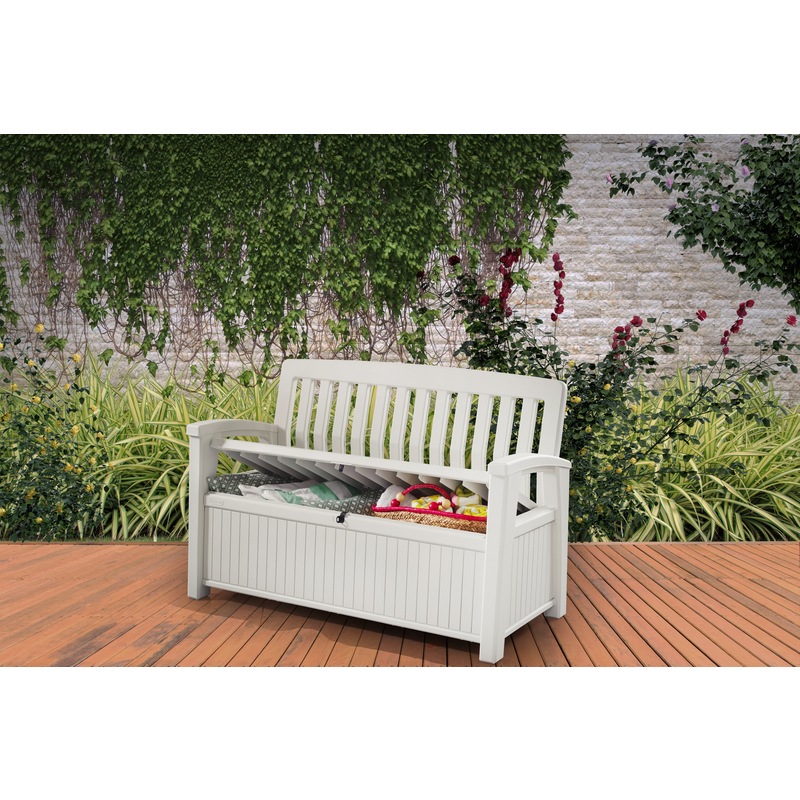 KETER Patio Storage Bench Outdoor Storage Box Seat (White) Buy