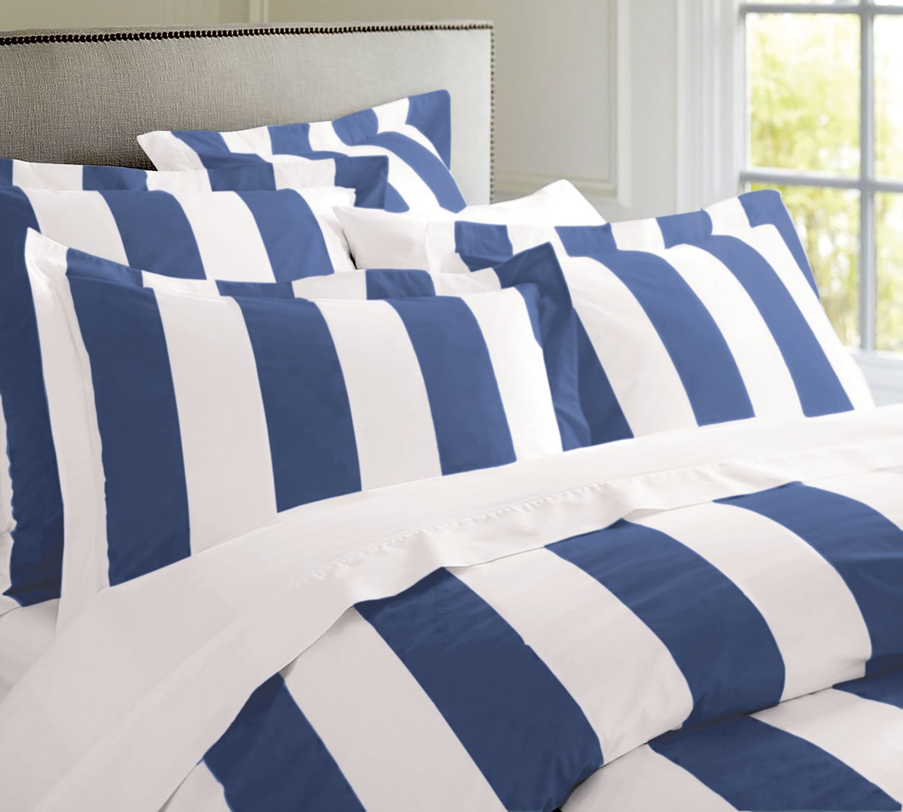 Egyptian Cotton Oxford Stripe Quilt Cover Set Cobalt Blue Stripe