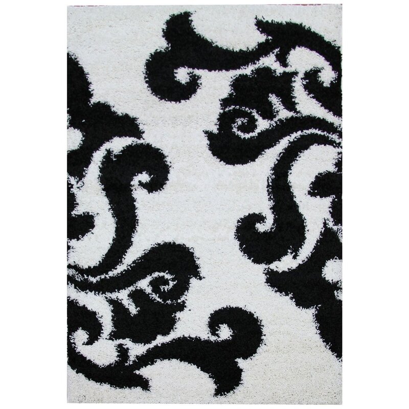 Damask Design Shag Rug White Black Buy Hall Runner Rugs 1075227