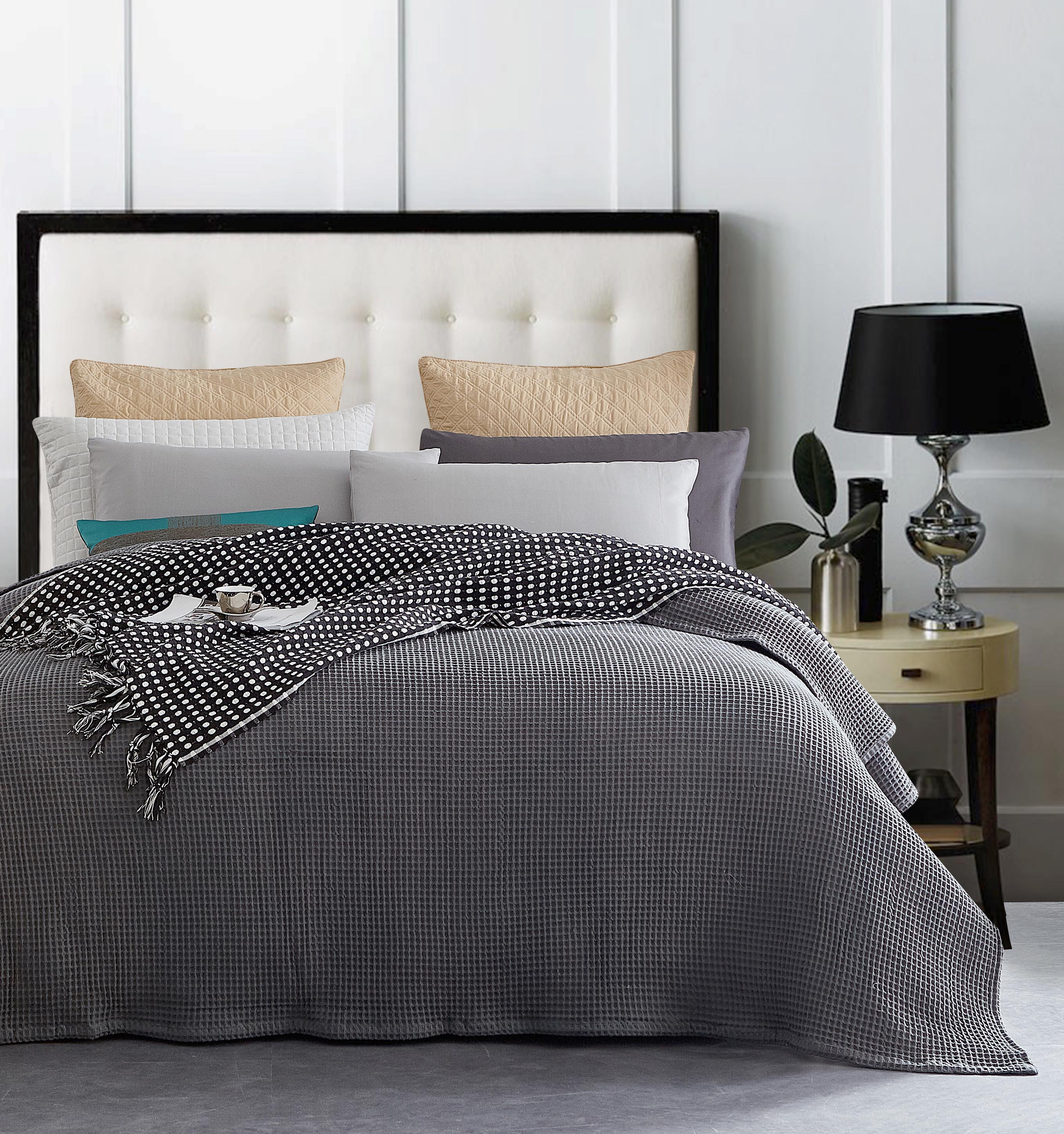 100 Cotton 350gsm Dark Grey Waffle Blanket Buy Throw Blankets
