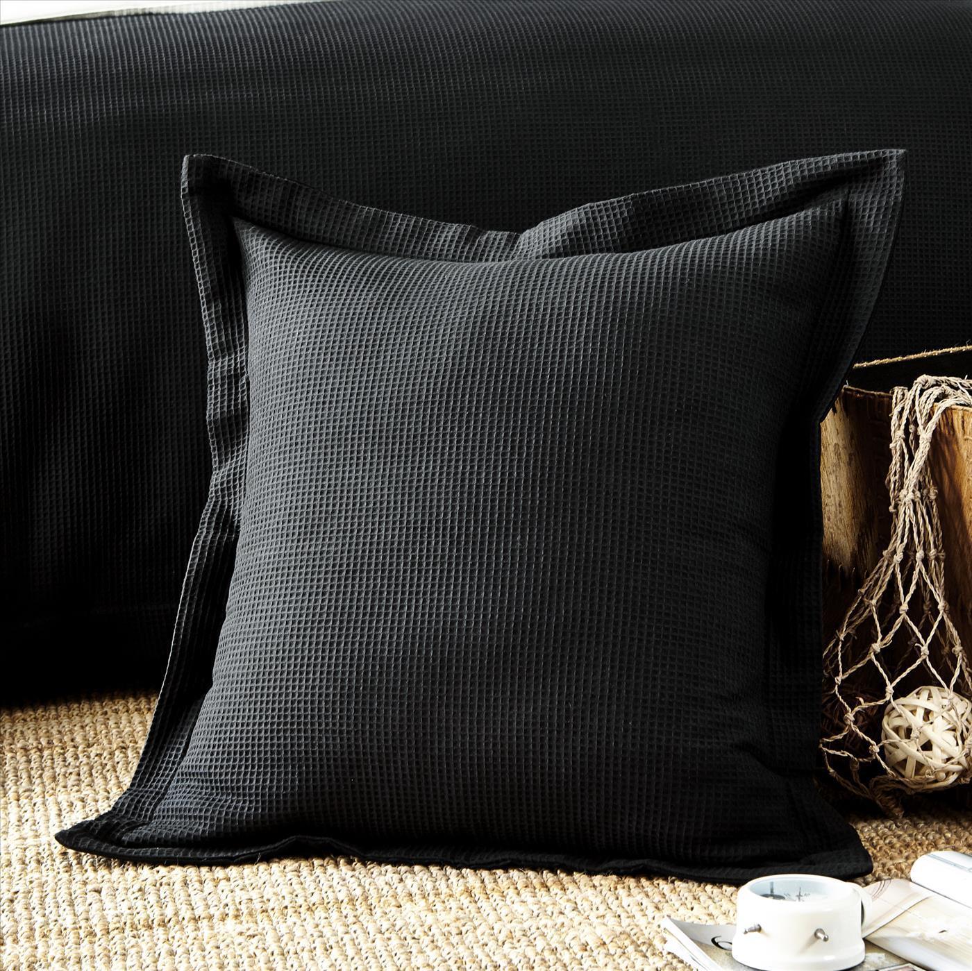 A Pair of 100 Cotton Black Waffle European Cushion Covers 65x65cm+5cm