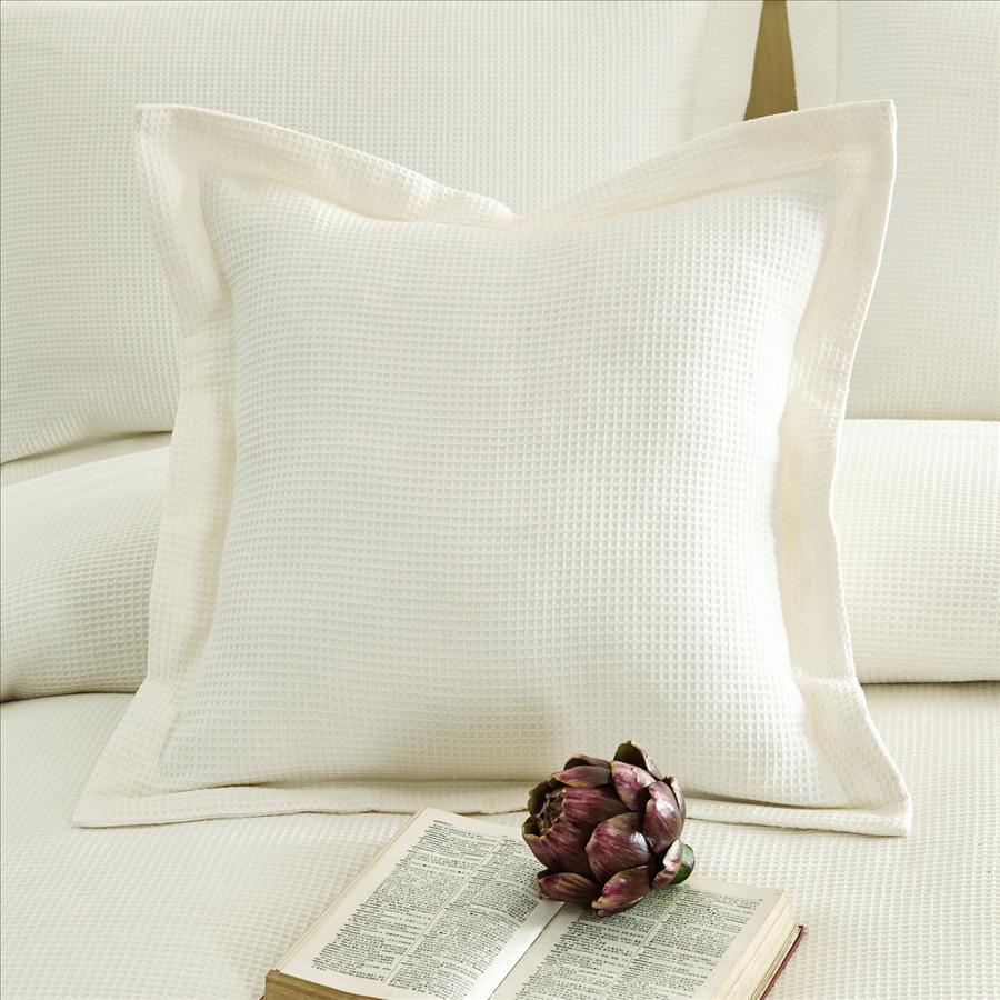 A Pair of 100 Cotton Cream Waffle European Cushion Covers 65x65cm+5cm