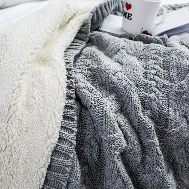 Acrylic Knitted Winter Blanket Sherpa Fleece Warm Plush Throw Rug 130x160cm Grey Buy Throw