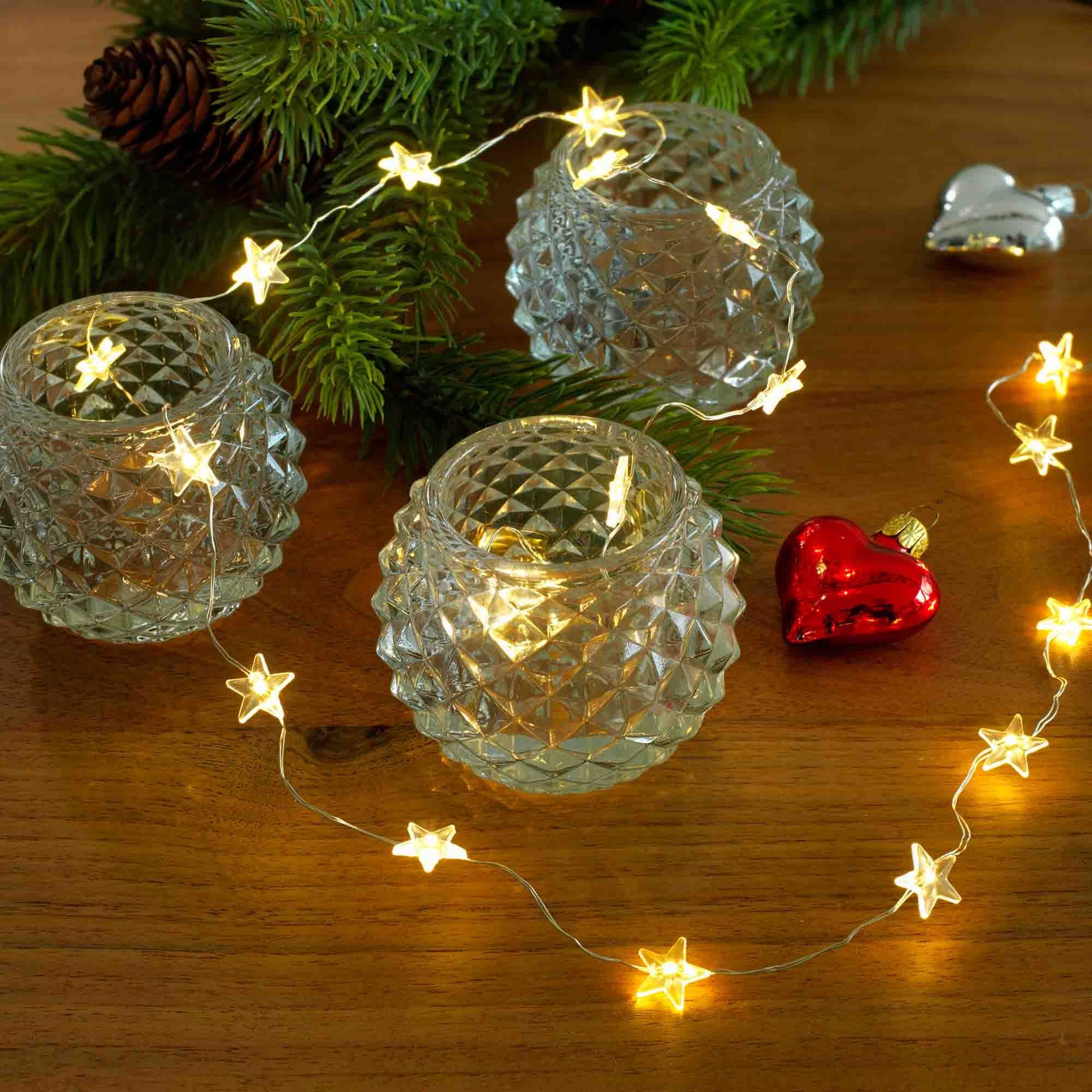 Set of 2 20 LED MICRO STRING LIGHT Star Battery Operate Warm