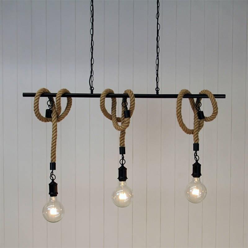 Rope Triple Pendant Light 1200mm Suspension 3xE27 in Matt Black and ...