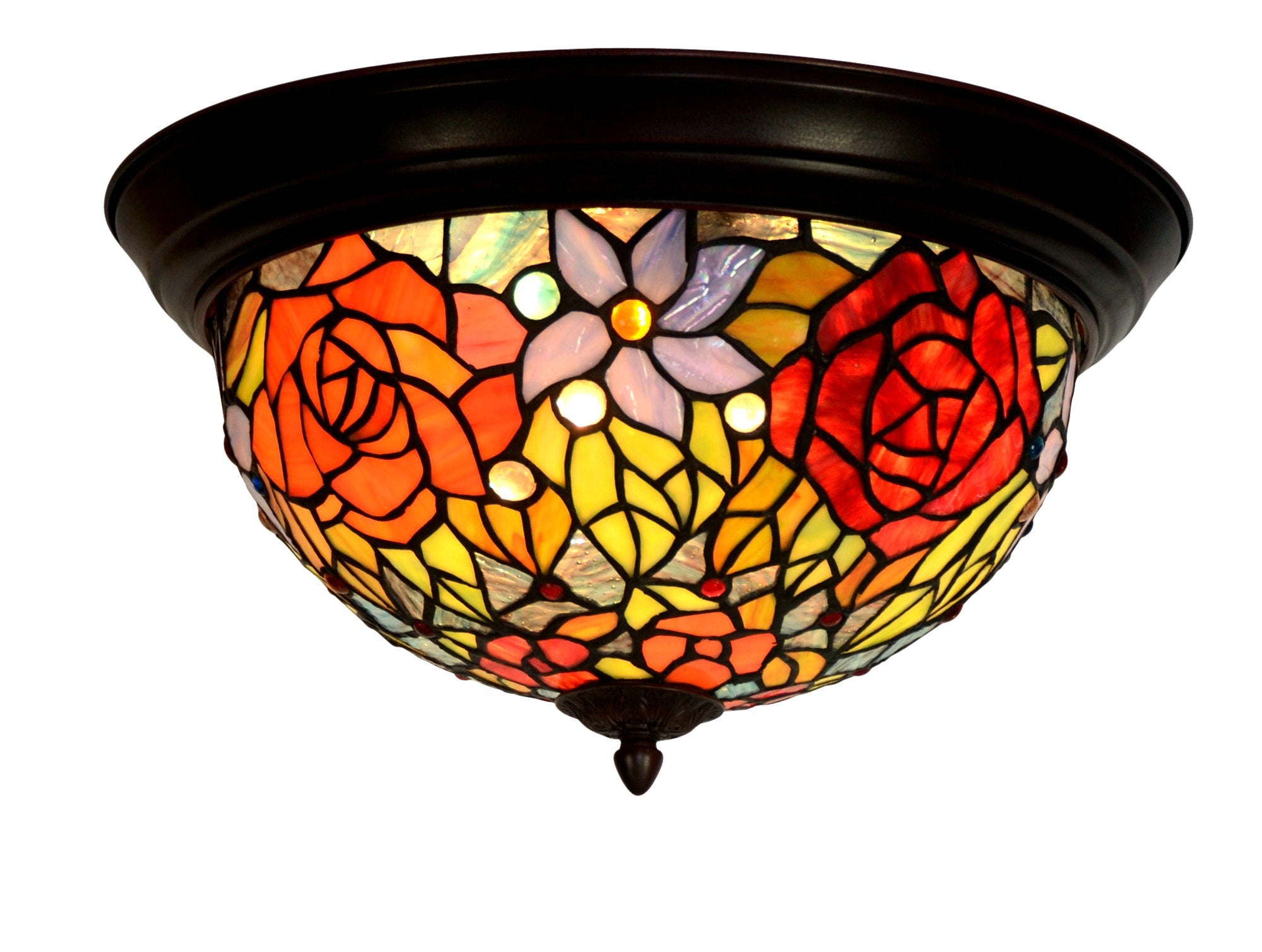 15" Wide Rose Tiffany Style Flush Mount Ceiling Lights ...