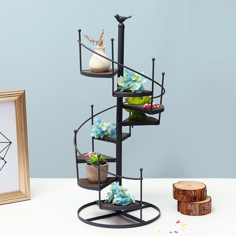 Spiral Plant Stand Iron Flower Pot Holder Shelf Rack Display Garden