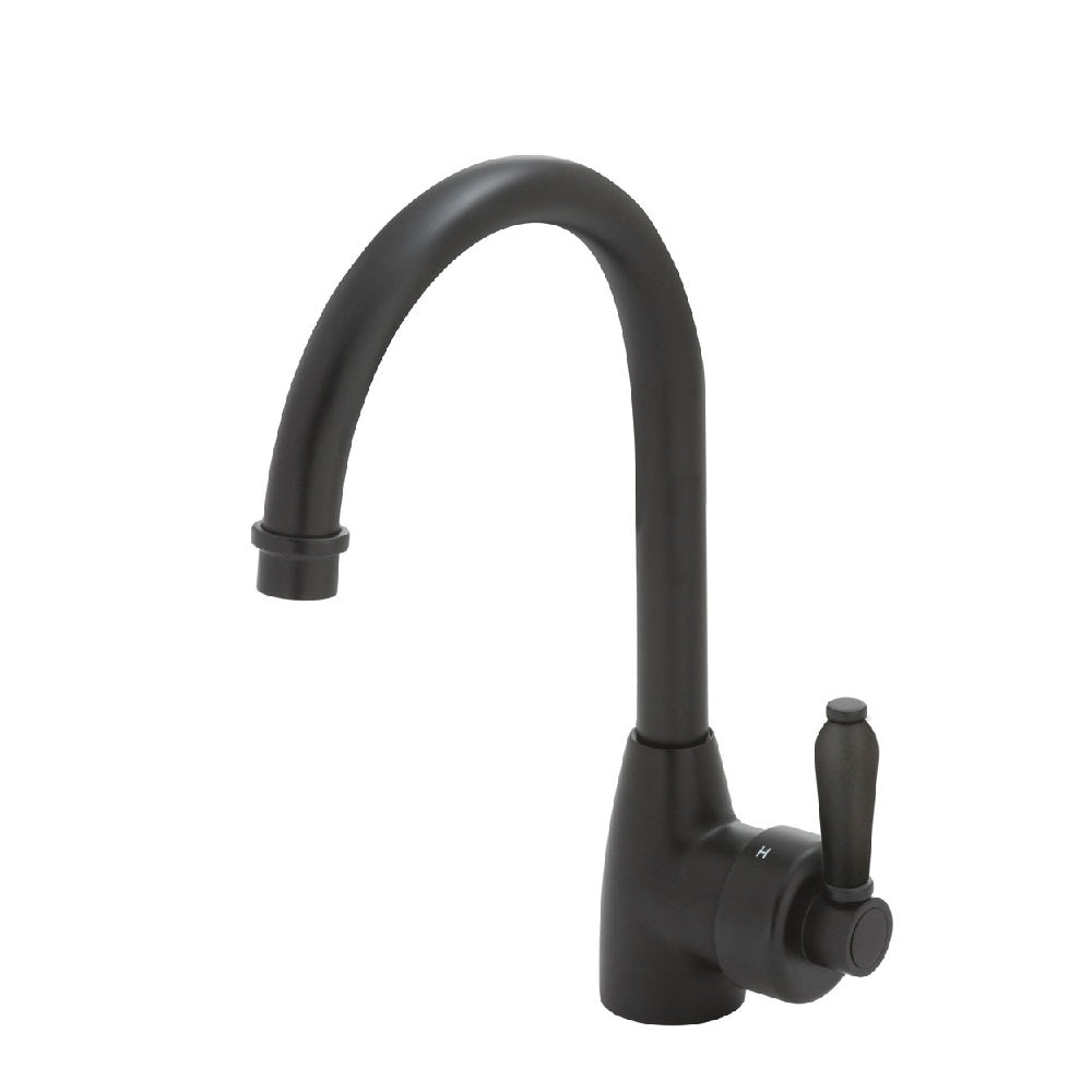 Fienza Eleanor Gooseneck Sink Mixer Matte Black with Matte Black Handle