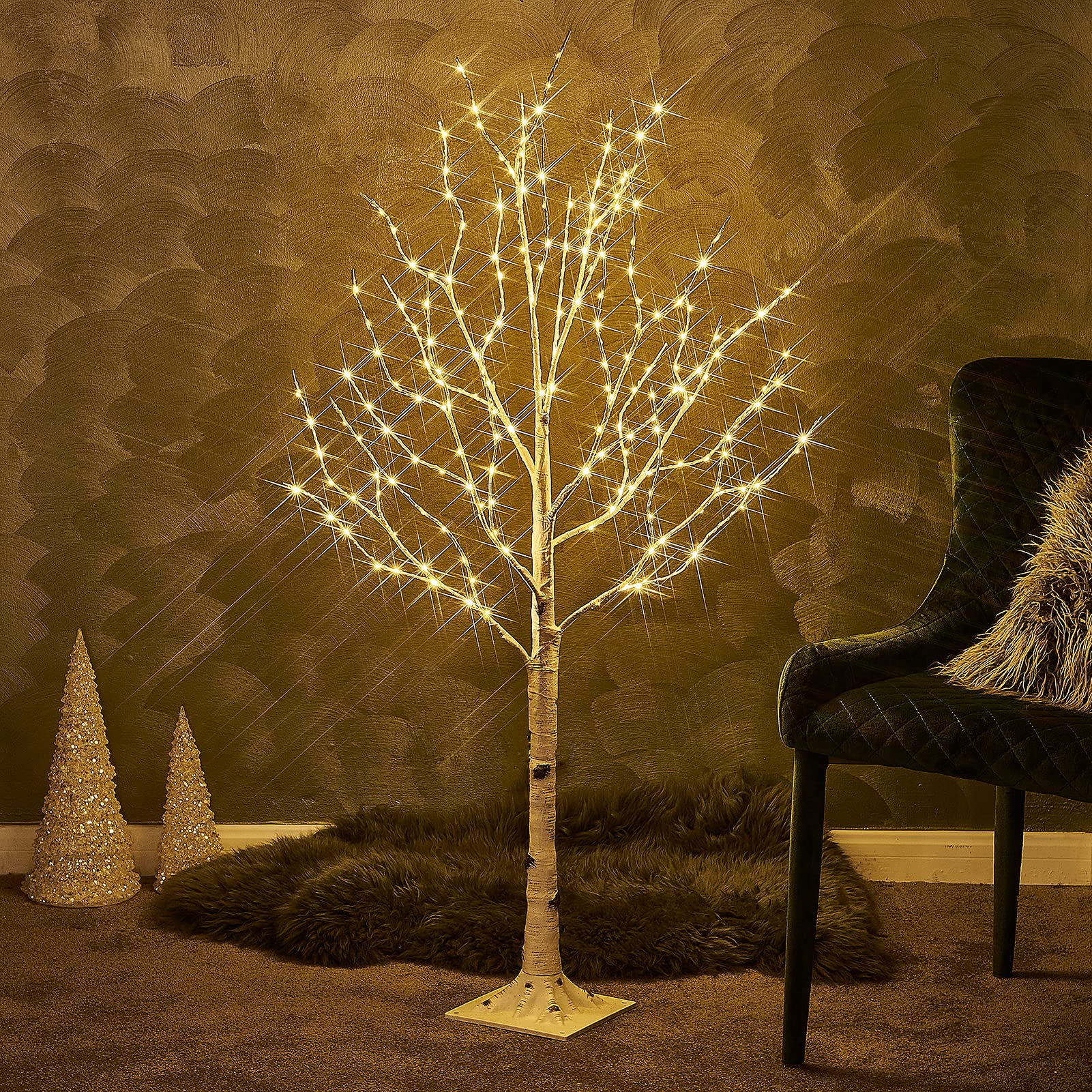 120, 150, 180cm Christmas White Twig Branch Tree in Warm White LED Tips ...