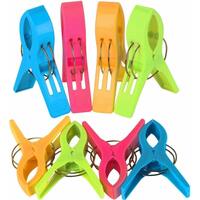 Beach Towel Pegs Pack of 8 - Large Bright Colour - Plastic Clips for Sunbed - By