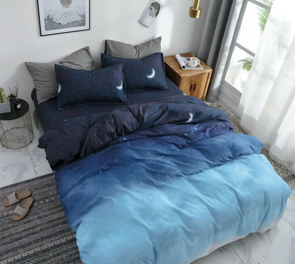 Night Blue Duvet Doona Quilt Cover Set Queen King Super King Size Bed Night Blue Duvet Doona Quilt Cover Set Queen King Super King Size Bed