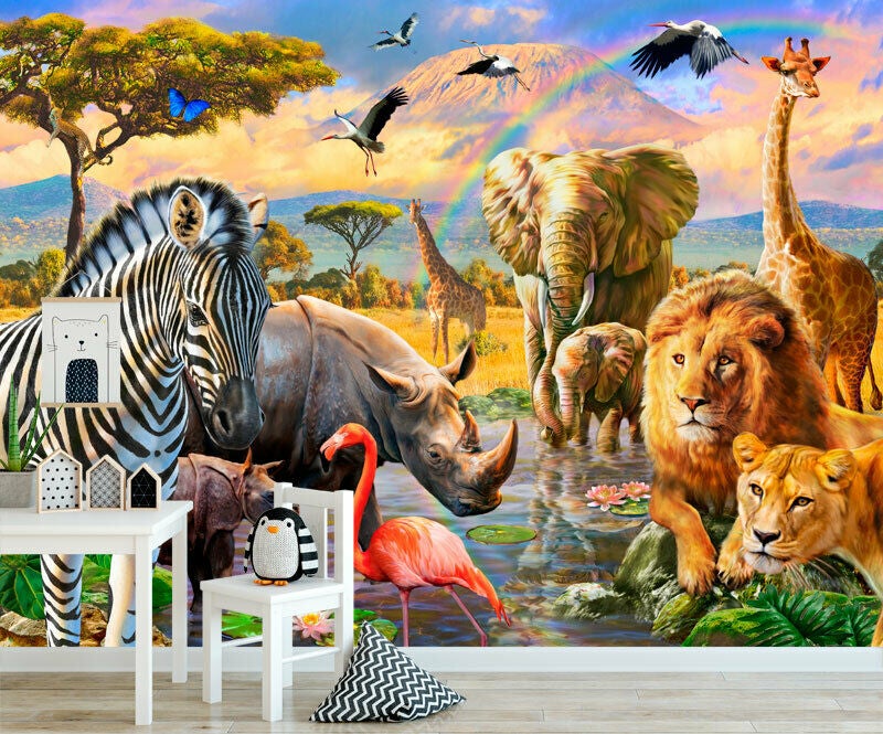 Safari Animal Wall Mural Am21 | Buy Wallpaper &Amp; Decals - 1301303