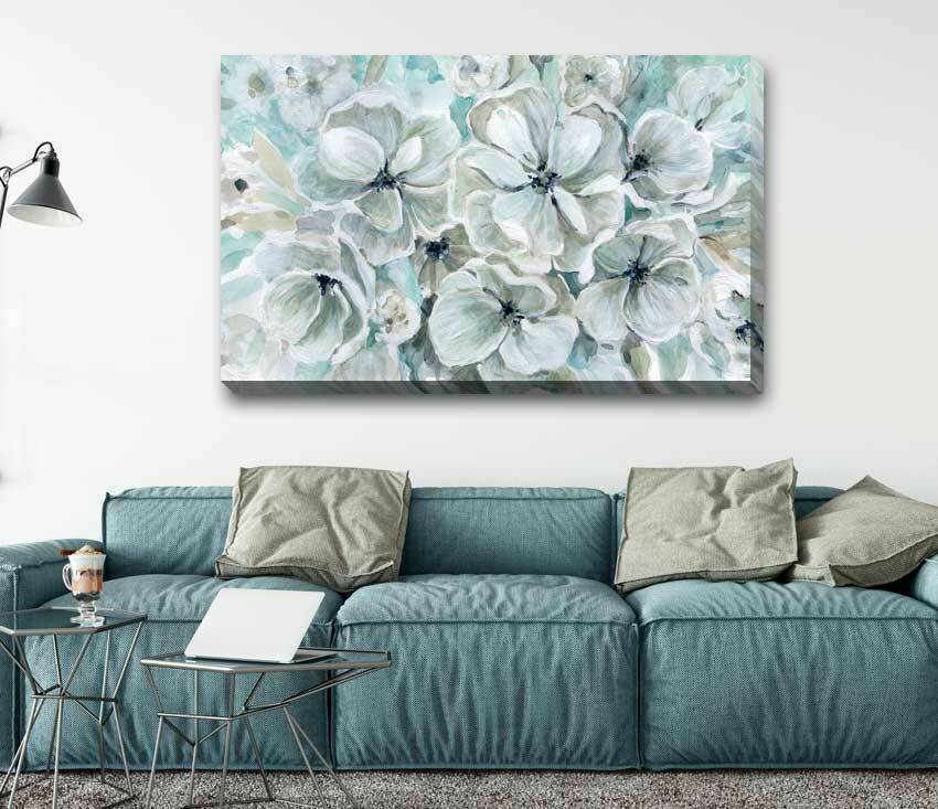 Teal Flower Blossom Stretched Canvas Print F118 | Buy Posters ...