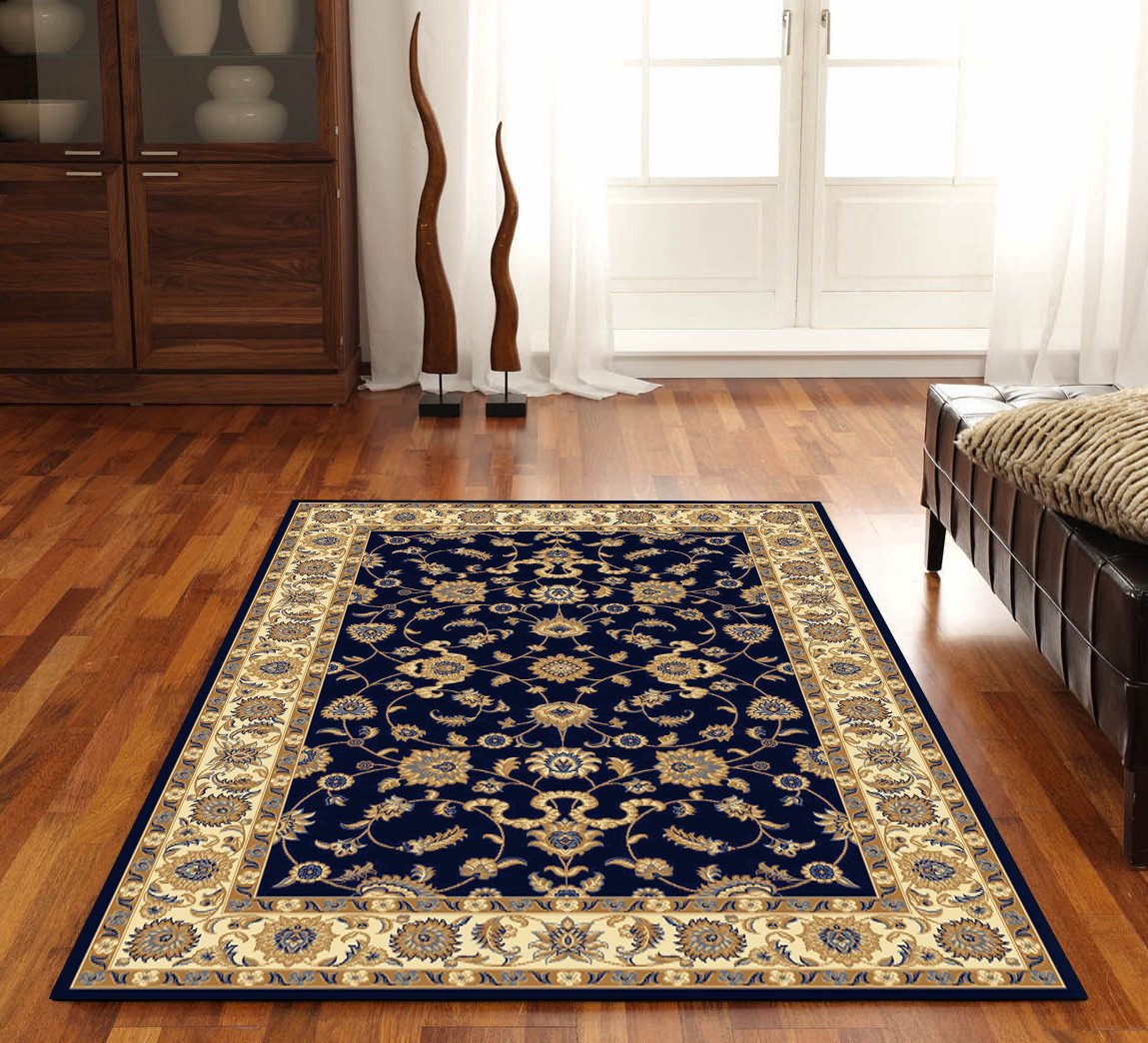 Classic Rug Navy with Ivory Border | Buy Hall Runner Rugs - 1556873