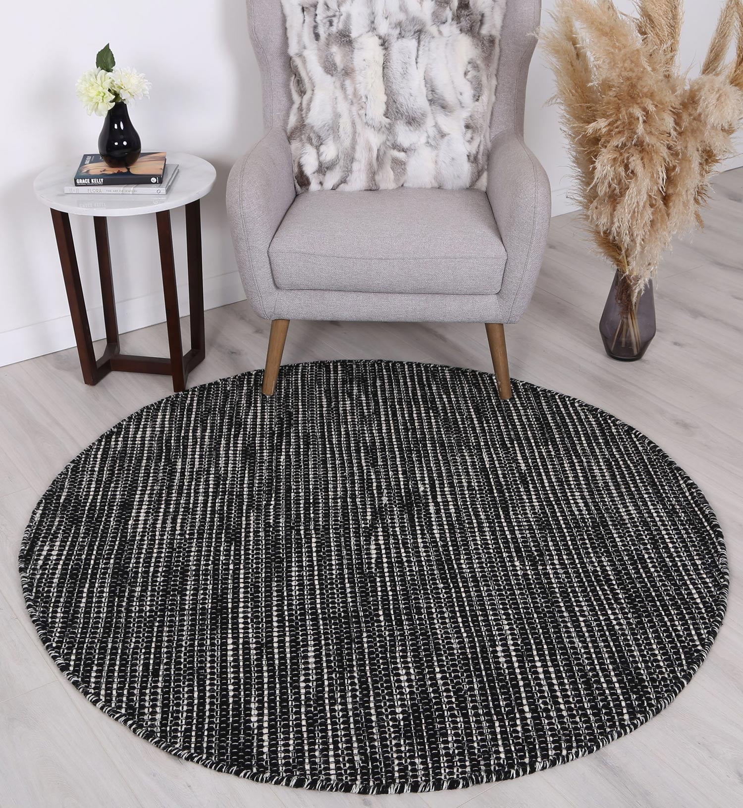 Scandi Black & White Reversible Wool Round Rug Buy Wool Rugs 1558419