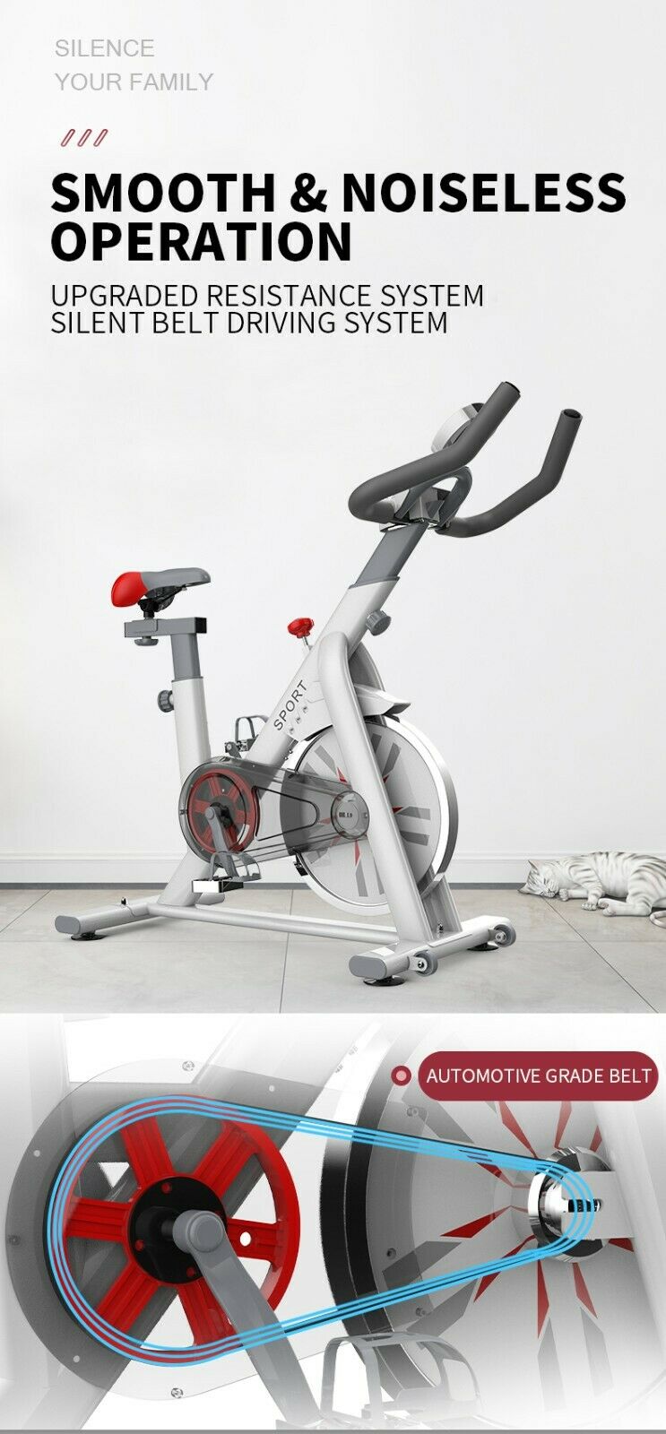 Exercise Spin Bike Flywheel Fitness Commercial Home Gym Black/White