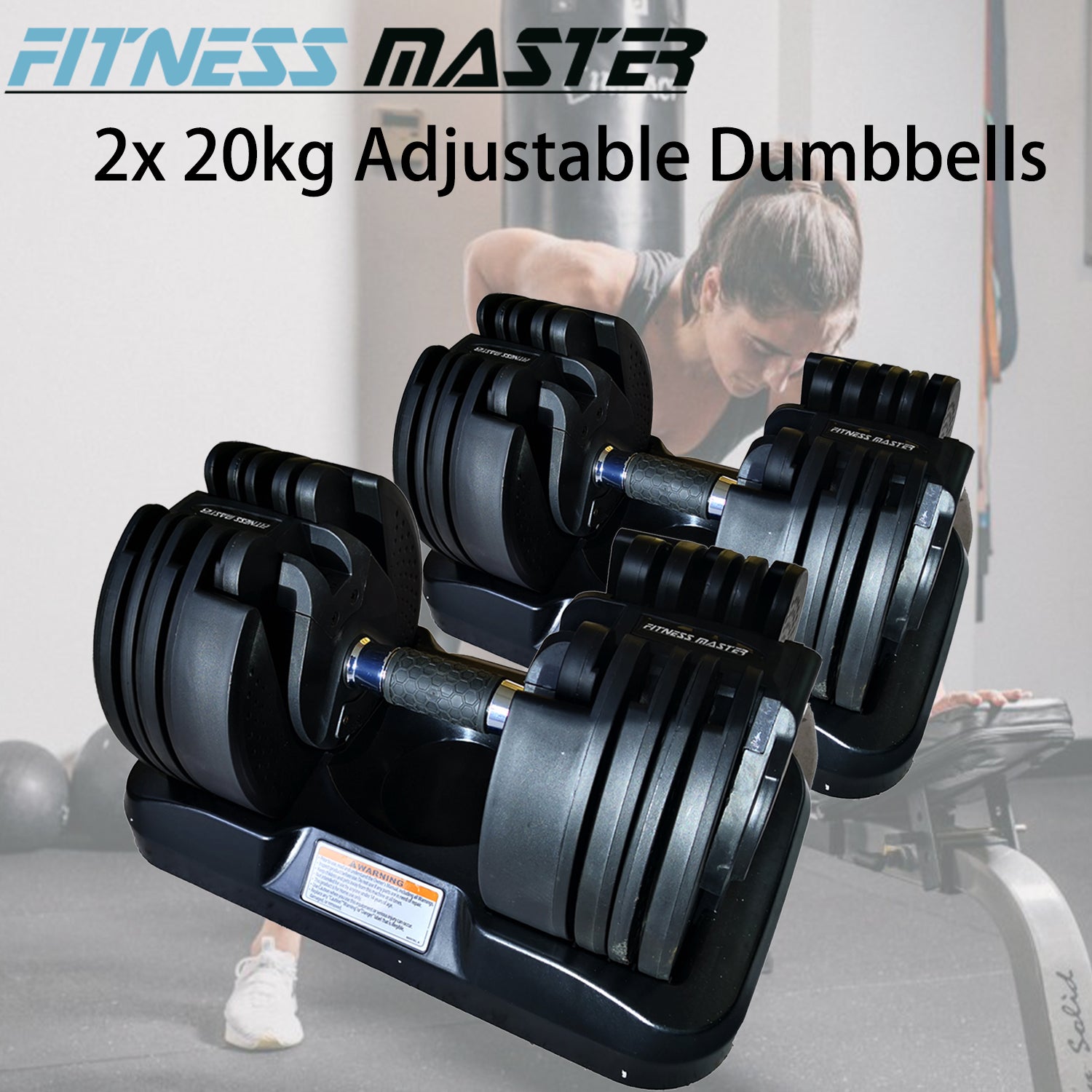 Fitness Master 2x20kg Adjustable Dumbbells Home Gym Exercise Equipment