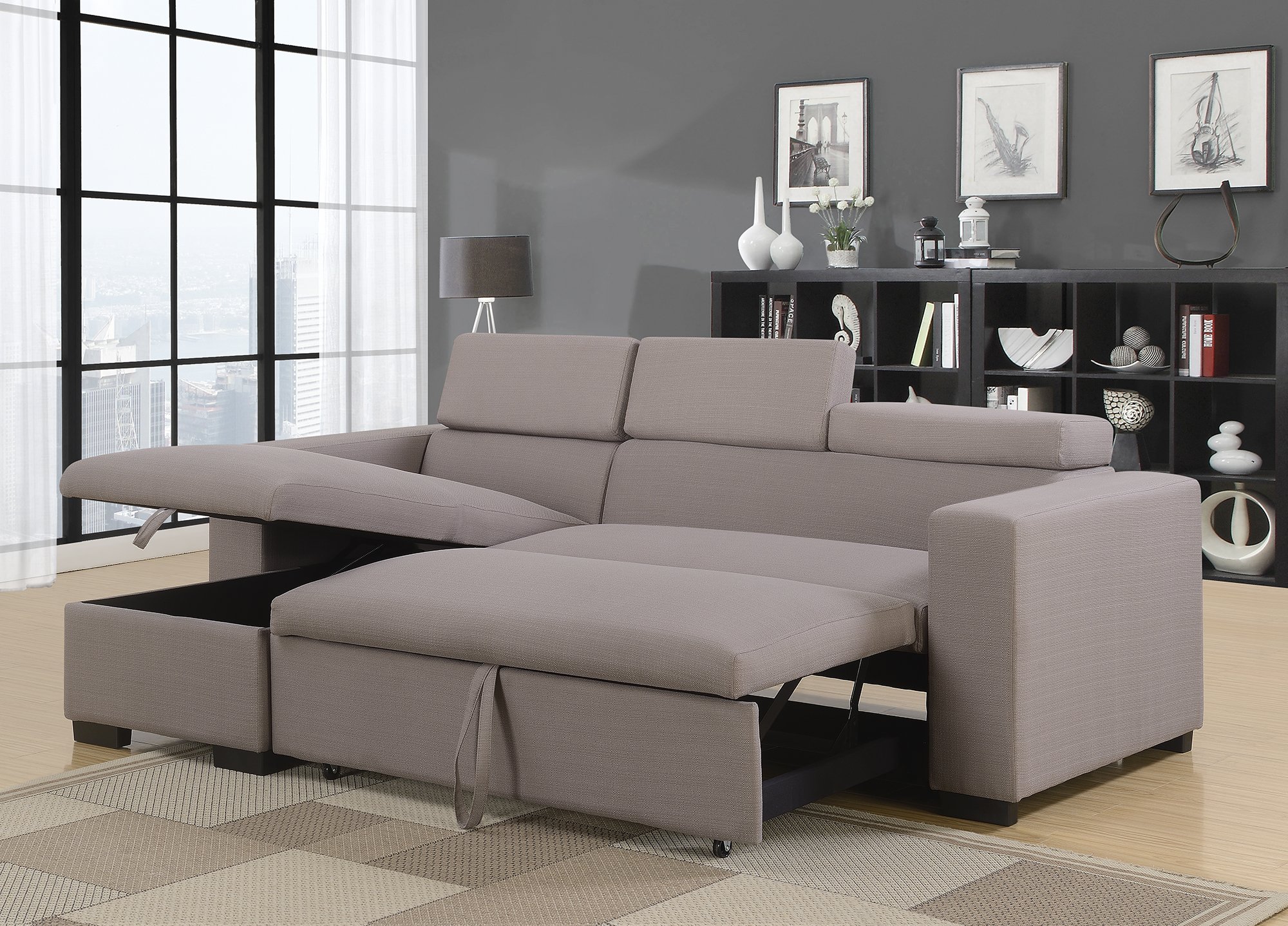 Linen Fabric 3 Seater Pullout Sofa Bed Modular with Linen Fabric 3 Seater Pullout Sofa Bed Modular with