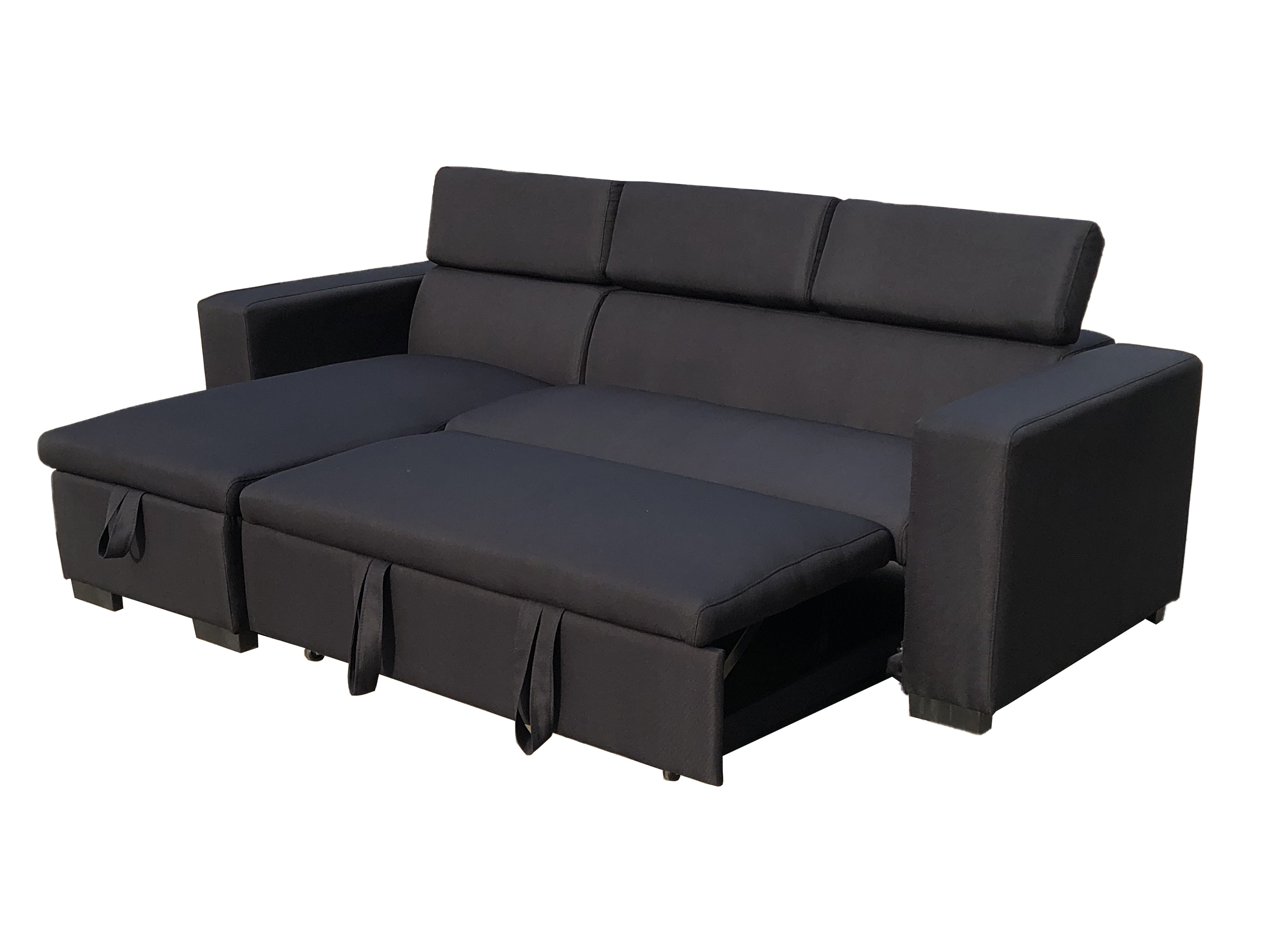 Linen Fabric 3 Seater Pullout Sofa Bed Modular with Storage Chaise