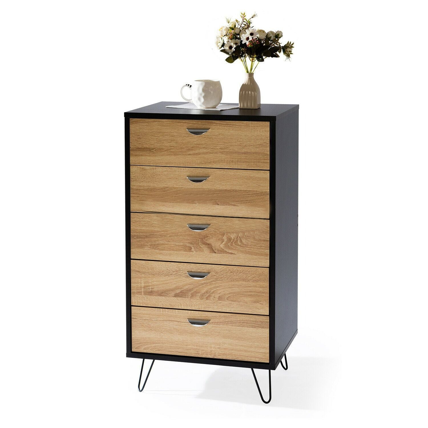 Tallboy Bedside Table Night Stand Modern Drawer 5 Chest Drawers