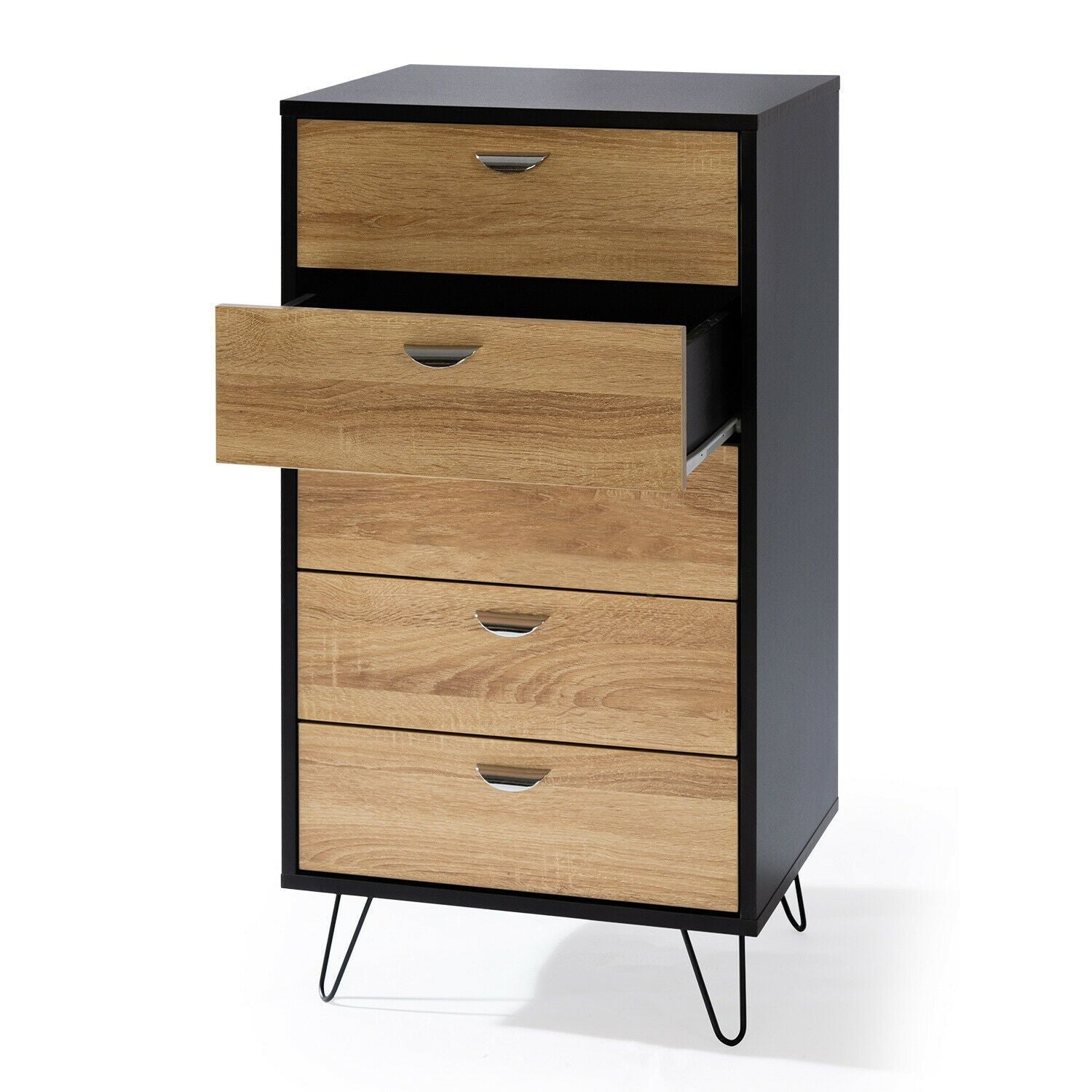 Tallboy Bedside Table Night Stand Modern Drawer 5 Chest Drawers