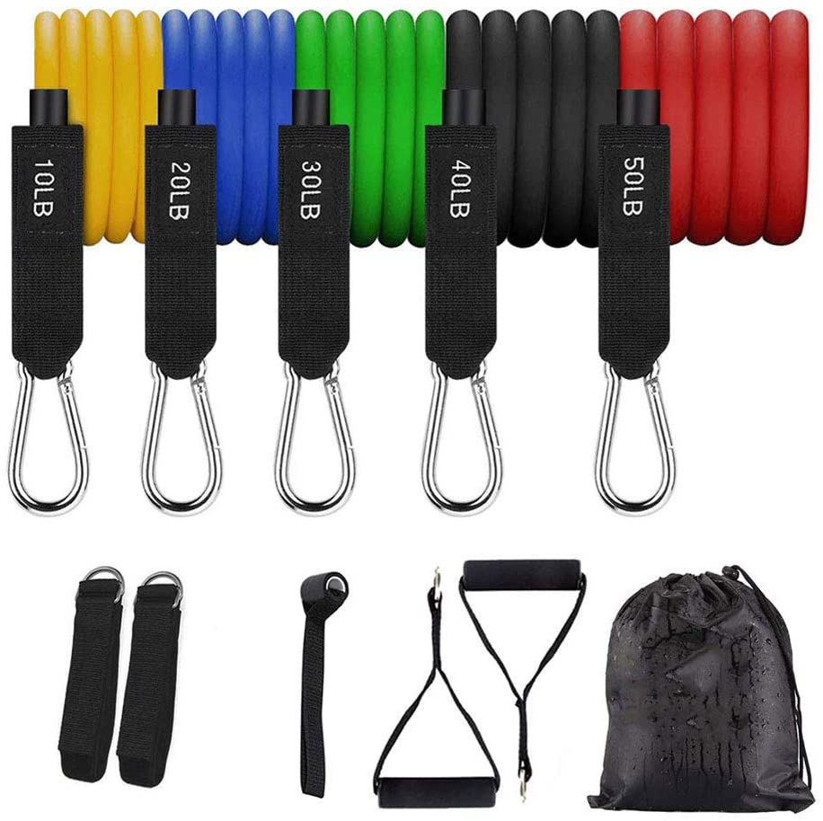 Resistance Band Set Includes 5 Stackable Exercise Bands with Handles ...