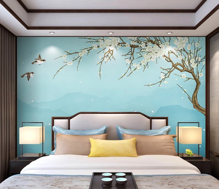 3d Blue Plum Blossom Bird Wall Mural Wallpaper 1644 Art