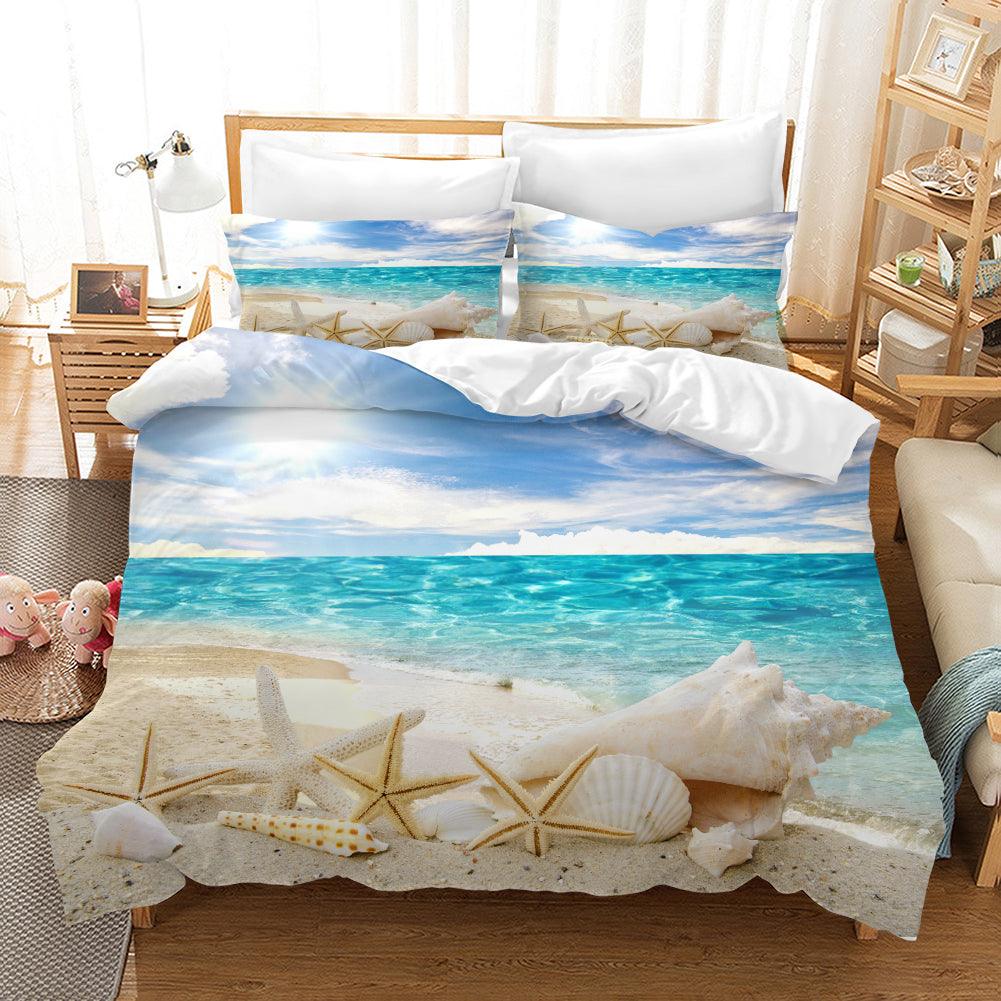3D Sea Beach Conch Starfish Shell Quilt Cover Set Bedding Set