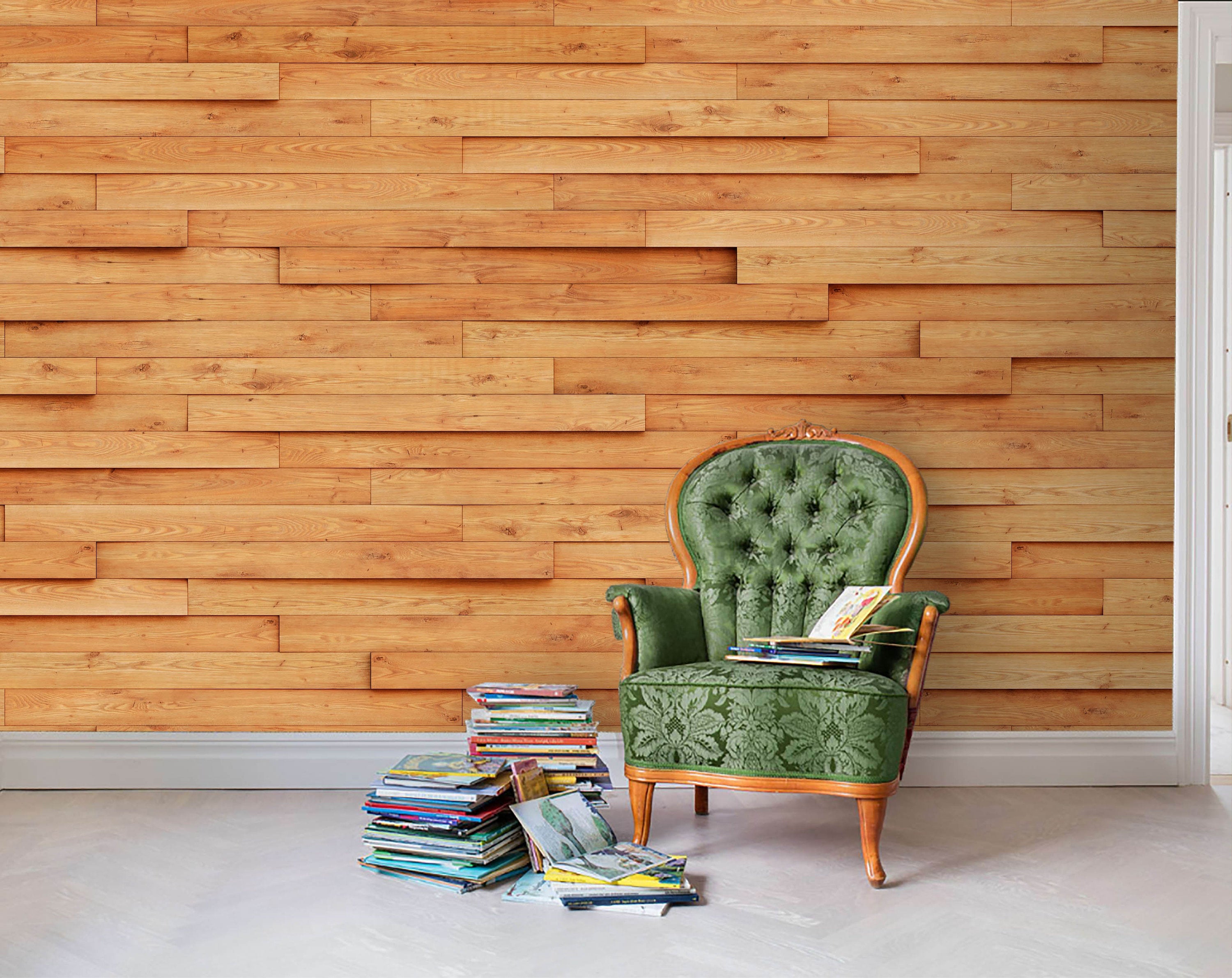 3D Slats, Rectangular shape, Realistic wooden Wallpaper,Removable Self