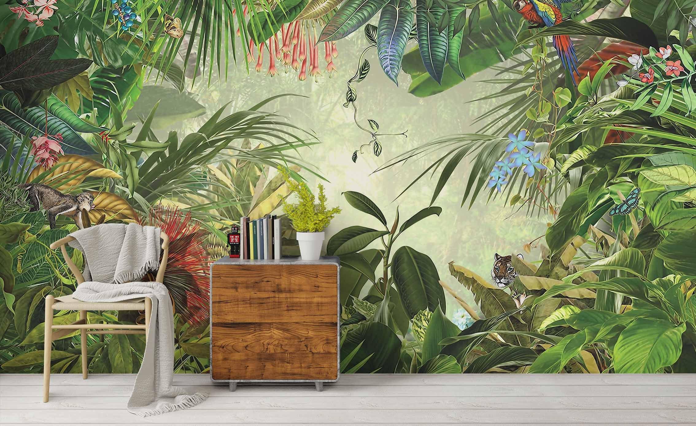 3D Watercolor Tropical Jungle Wall Mural Wallpaper 21 | Buy Wall Art