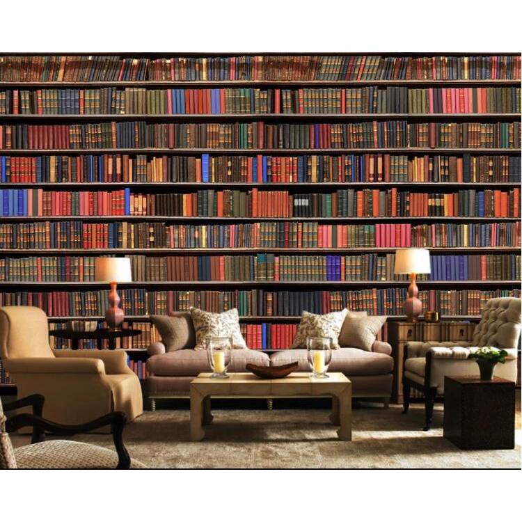 3D Retro Library Bookshelf Wall Mural Wallpaper 467 | Buy ...