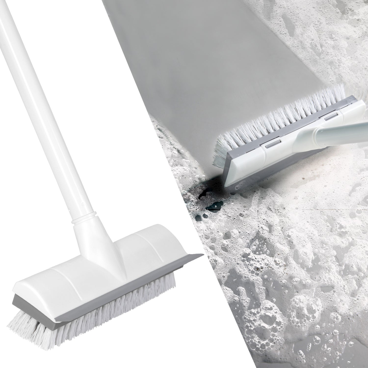 BOOMJOY Floor Scrub Brush with Long Handle Adjustable Stainless Metal