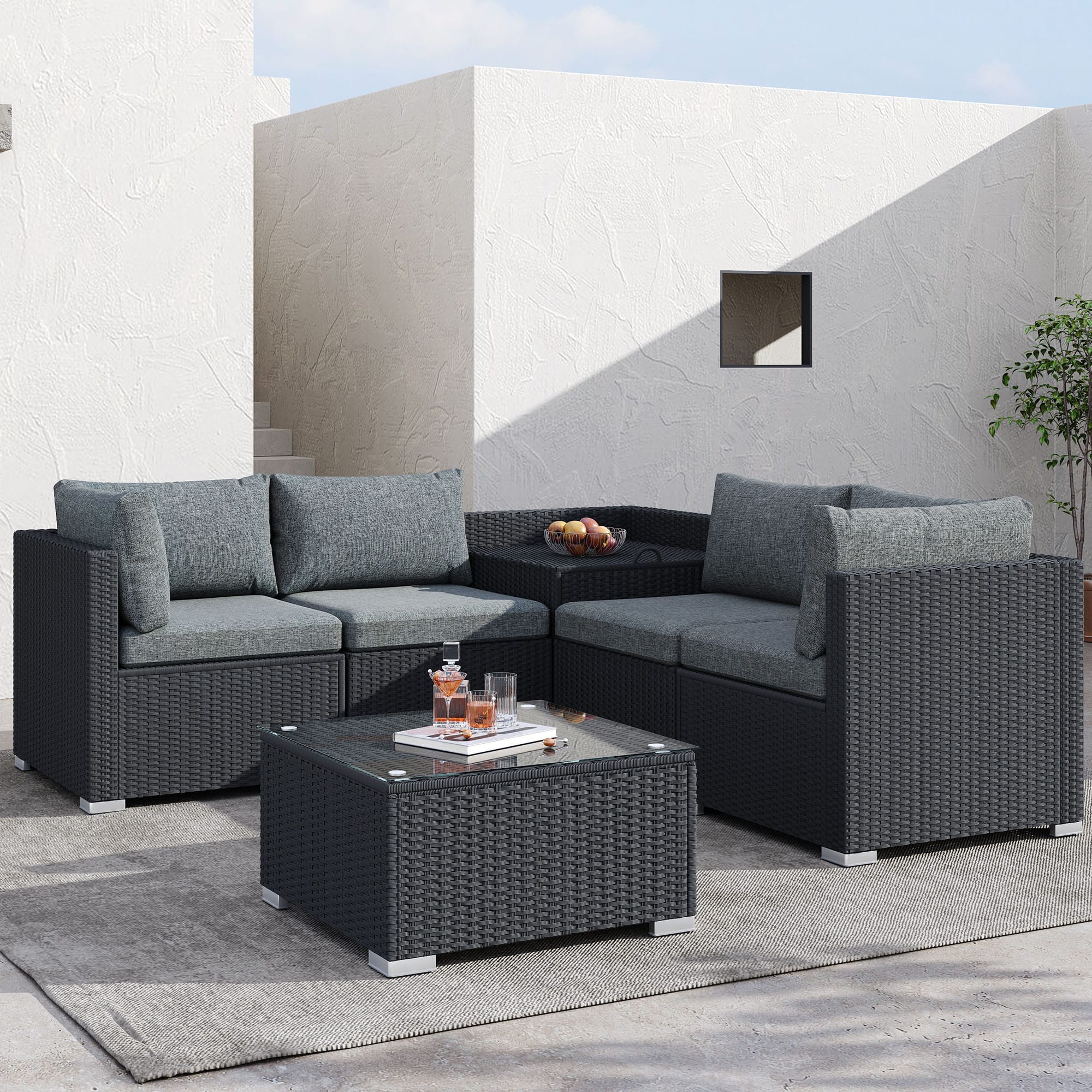 6PCS Outdoor Modular Lounge Sofa Coogee - Black - 704219599293