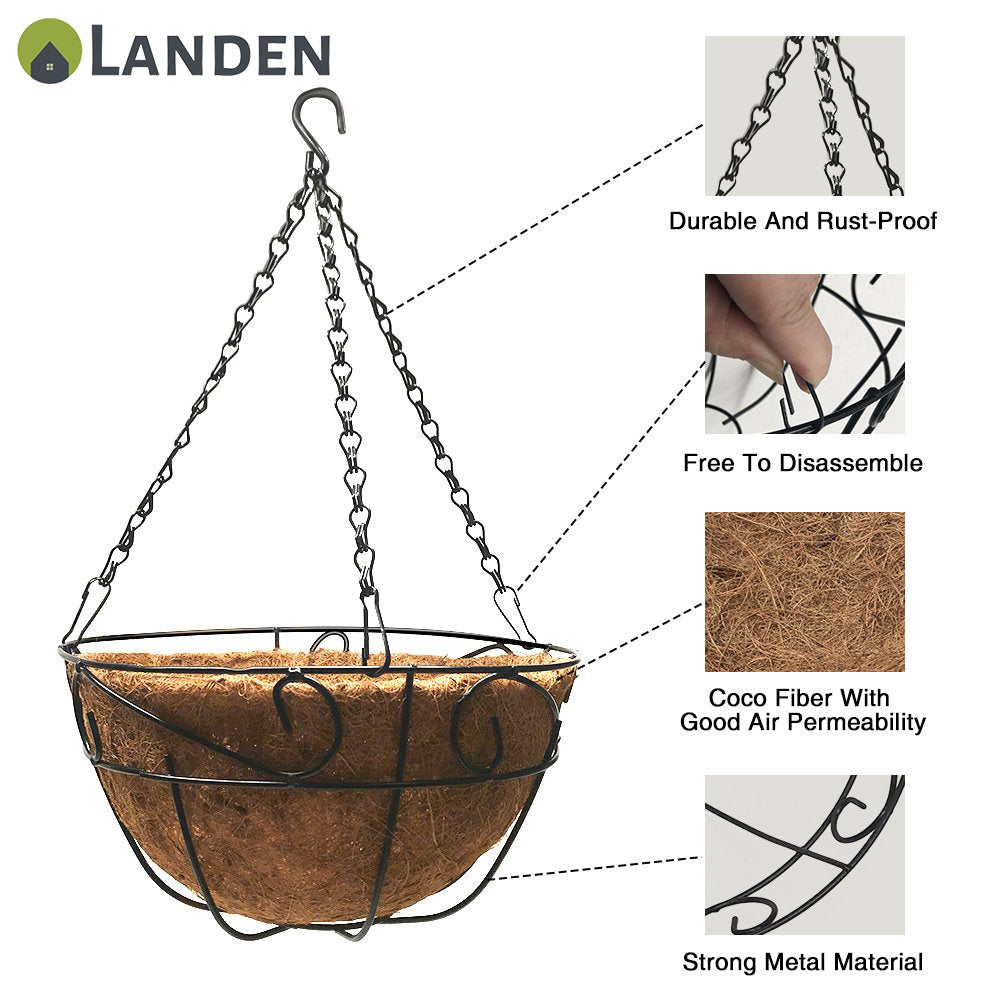 4x Landen Hanging Plant Pots Flower Baskets Planters Coco Coir Wall ...