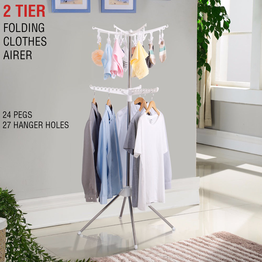 Clothes Line Airer Rack Indoor 2 Tier Steel 20m Drying Space Foldable Portable Buy Portable