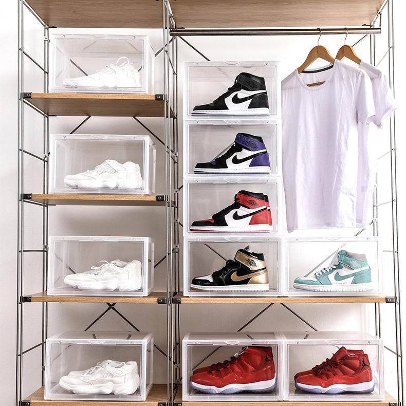 Meur Sneaker Display Cases Magnetic Shoe Box Storage Stackable Clear ...